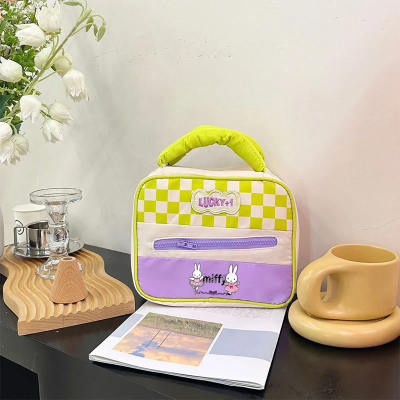 

New Cartoon Miffy Makeup Bag Kawaii Ballet Miffy Cosmetics Storage Bag Color Blocking Portable Large Capacity