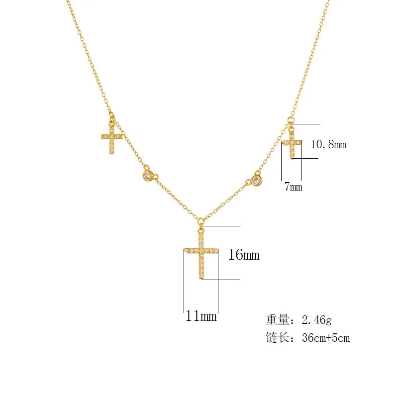 Hip Hop Cross Charm Station Necklace 925 Sterling Silver 18k Gold Plated Fine Jewelry