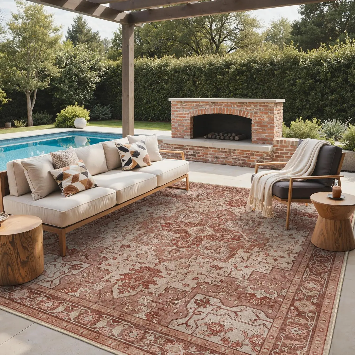 

Outdoor & Indoor Area Rug 8'x10', Waterproof, Non-Shedding, Easy Cleaning, Boho Mat for Patio, Living Room, Balcony, Dining R