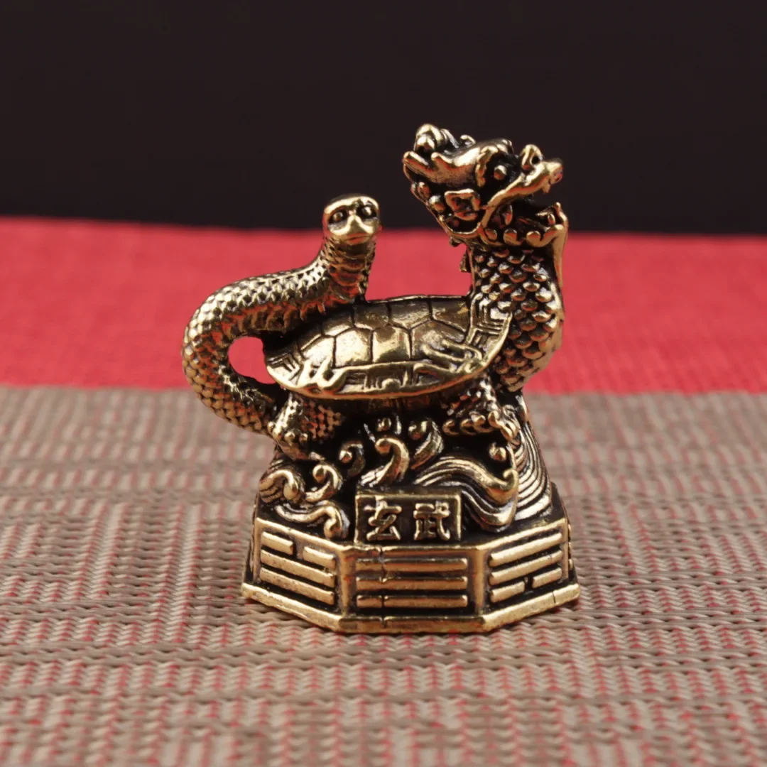 4 pieces of brass square mythical beast ornaments: blue dragon, white tiger, red bird, four mythical beasts of Xuanwu