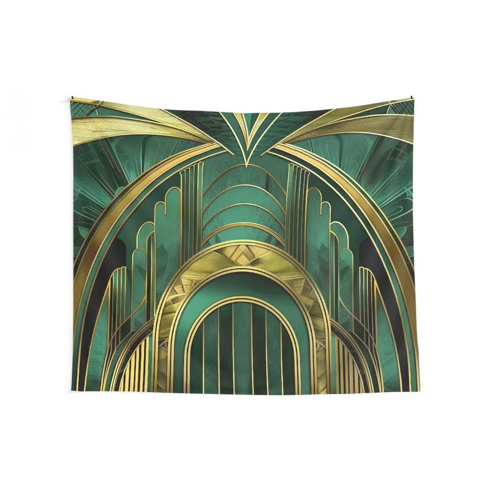 Gatsby Glamour Dark Green Gold Vintage Inspired Pattern Tapestry Room Aesthetic Decor Home Decorations House Decor Tapestry