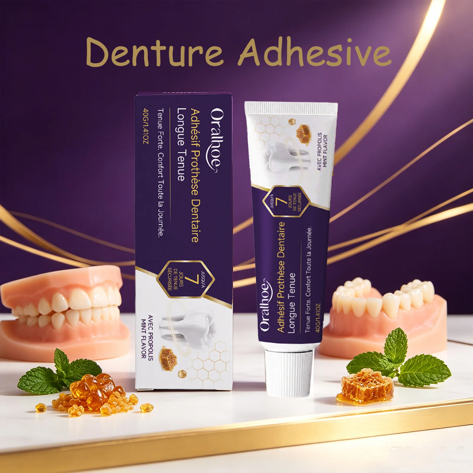 Oralhoe Denture Adhesive for Upper & Lower Denture Long‑Lasting Bonding Comfort‑Fit Portable Breathable Dentures Fixing Cream 