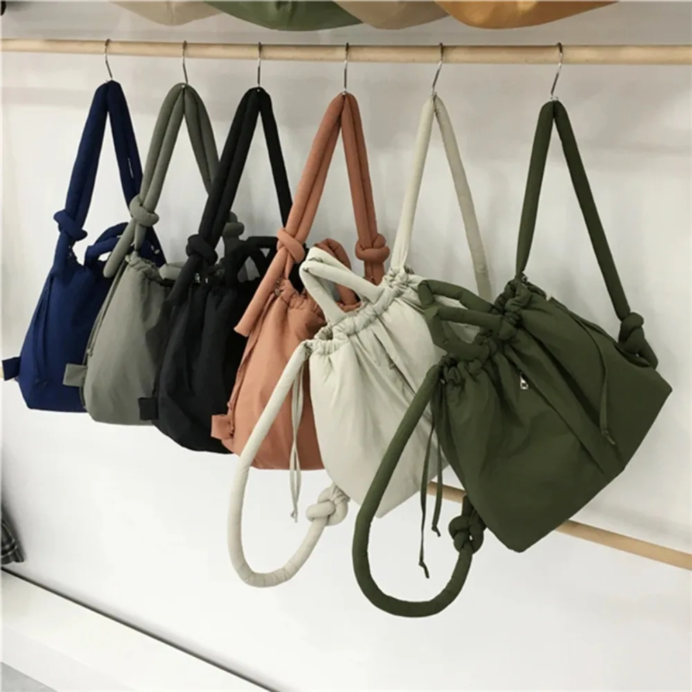

Casual Nylon Shoulder Bag Soft Puffer Padded Simple Handbag Large Capacity Drawstring Backpack Lady