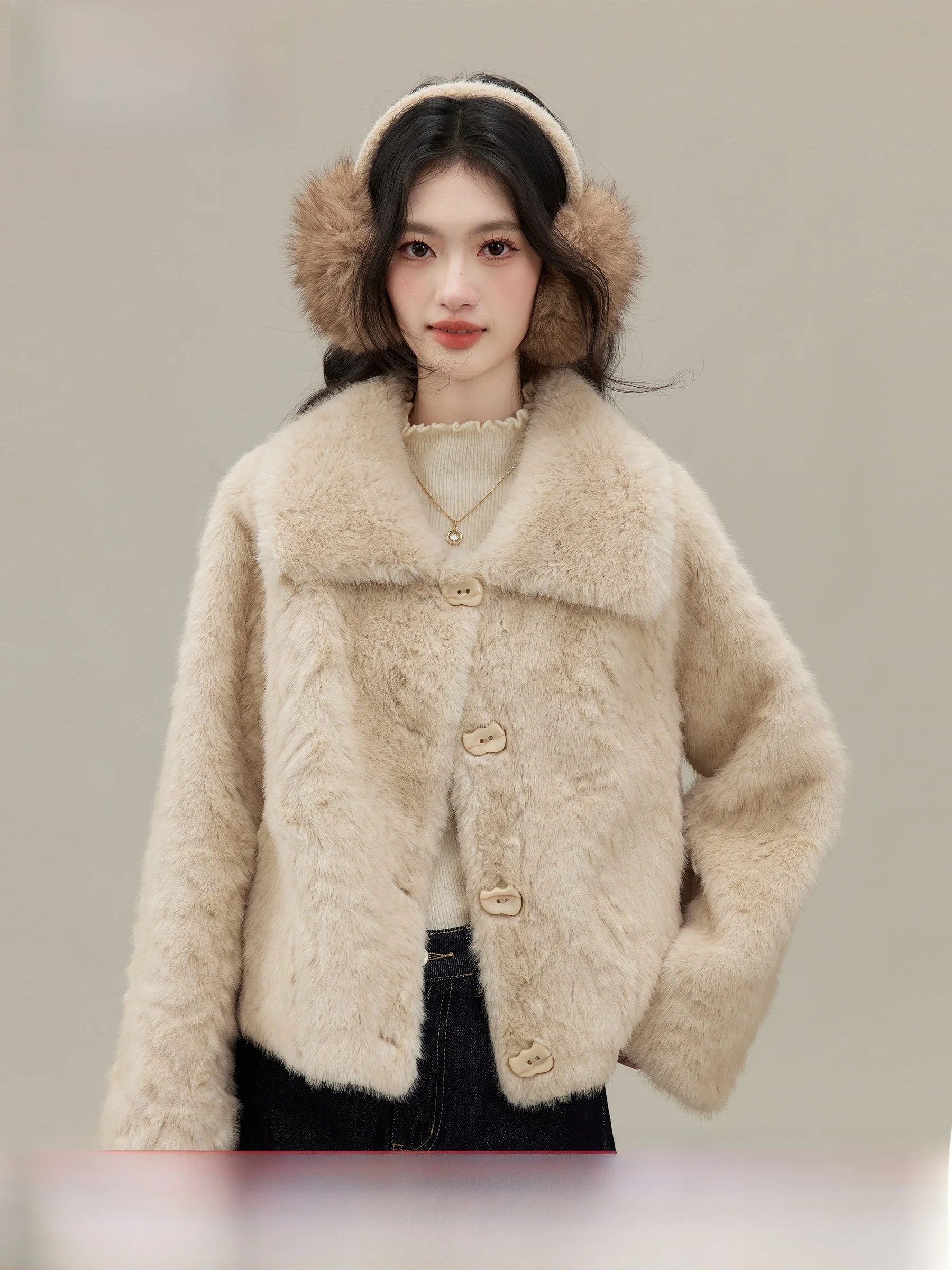 

Lingjiu ort Plu Fur Jaet Women Winter Lamb Fur Skin Inteated Eco-friendly Fur Collar Foldable Stand Fit Casual Sle