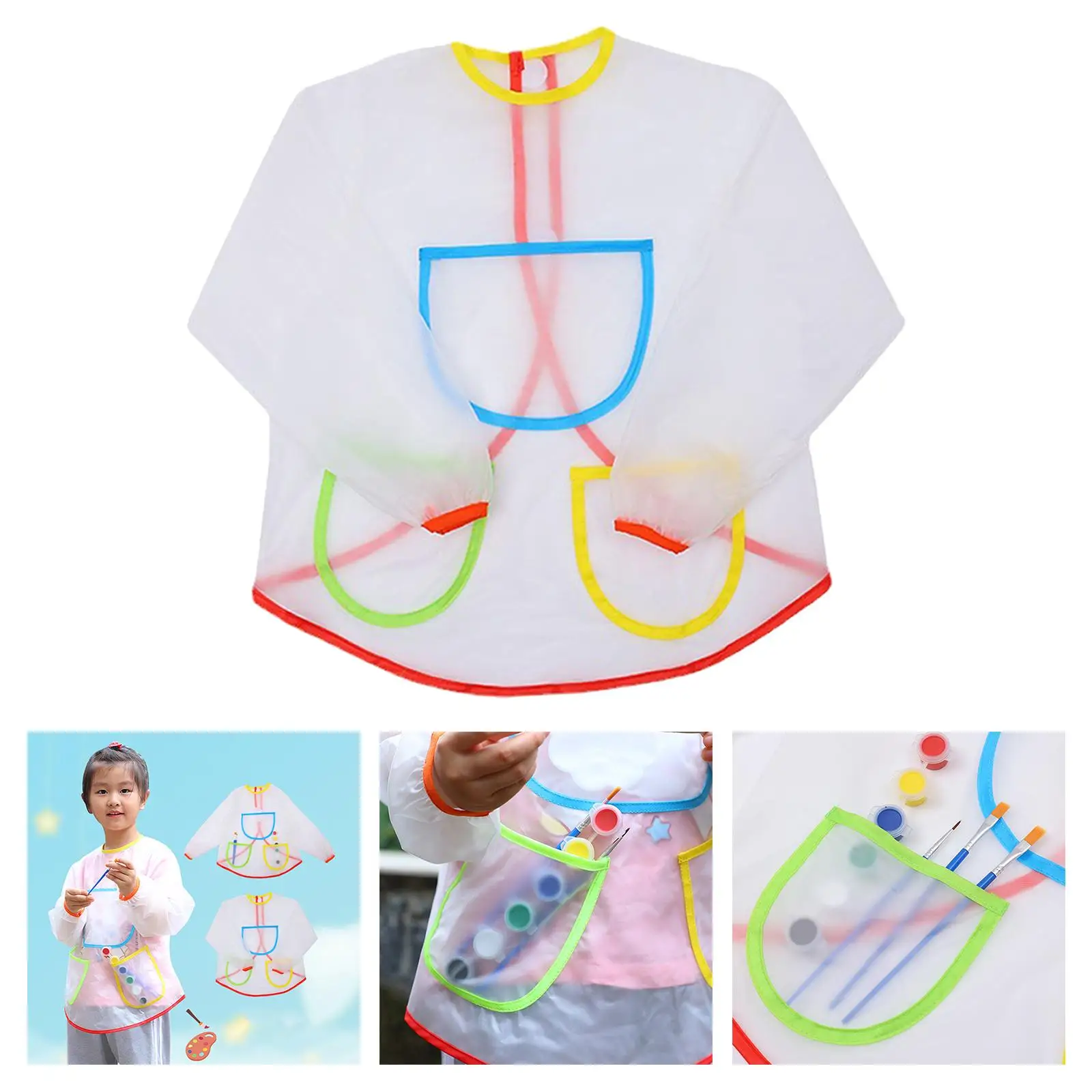 Kids Apron for Painting School Smock for Painting Boy\'s and Girl\'s Portable Long Sleeve Waterproof Child Art Apron