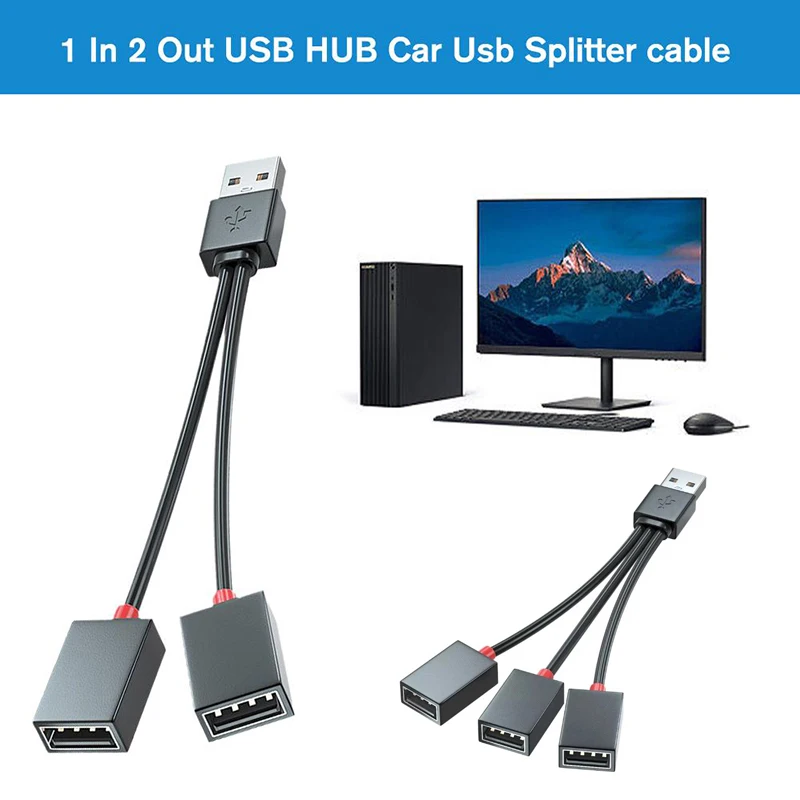 1 In 2 Out USB HUB Splitter Cable Expansion HUB Multi 3 USB Ports Expansion Converter For Car Laptops PC Computer Keyboard Mouse