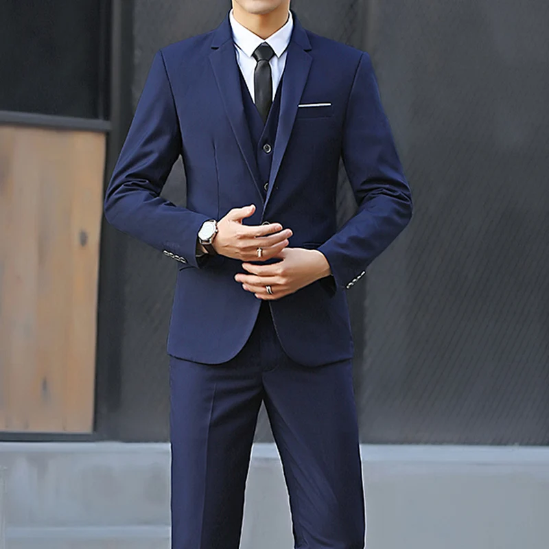 Suit Men Fashionable, Form-fitting Business Gentleman Striped Formal Suit, High-end Professional Wedding (Blazer+Vest+Pants)