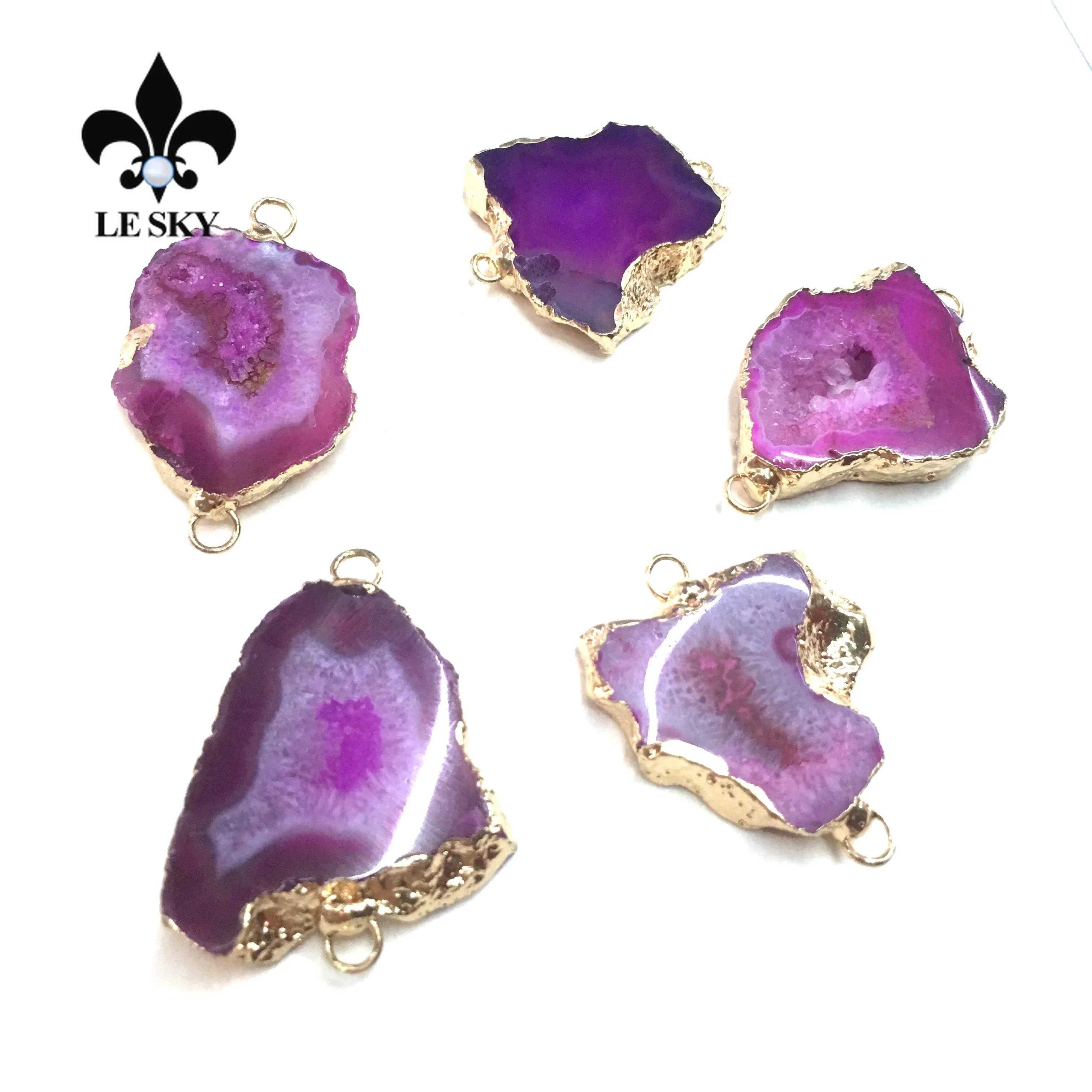 1PC LE SKY Natural Agates Pendants Charms Connector Pendants for Jewelry Making DIY Accessories Fit Necklaces