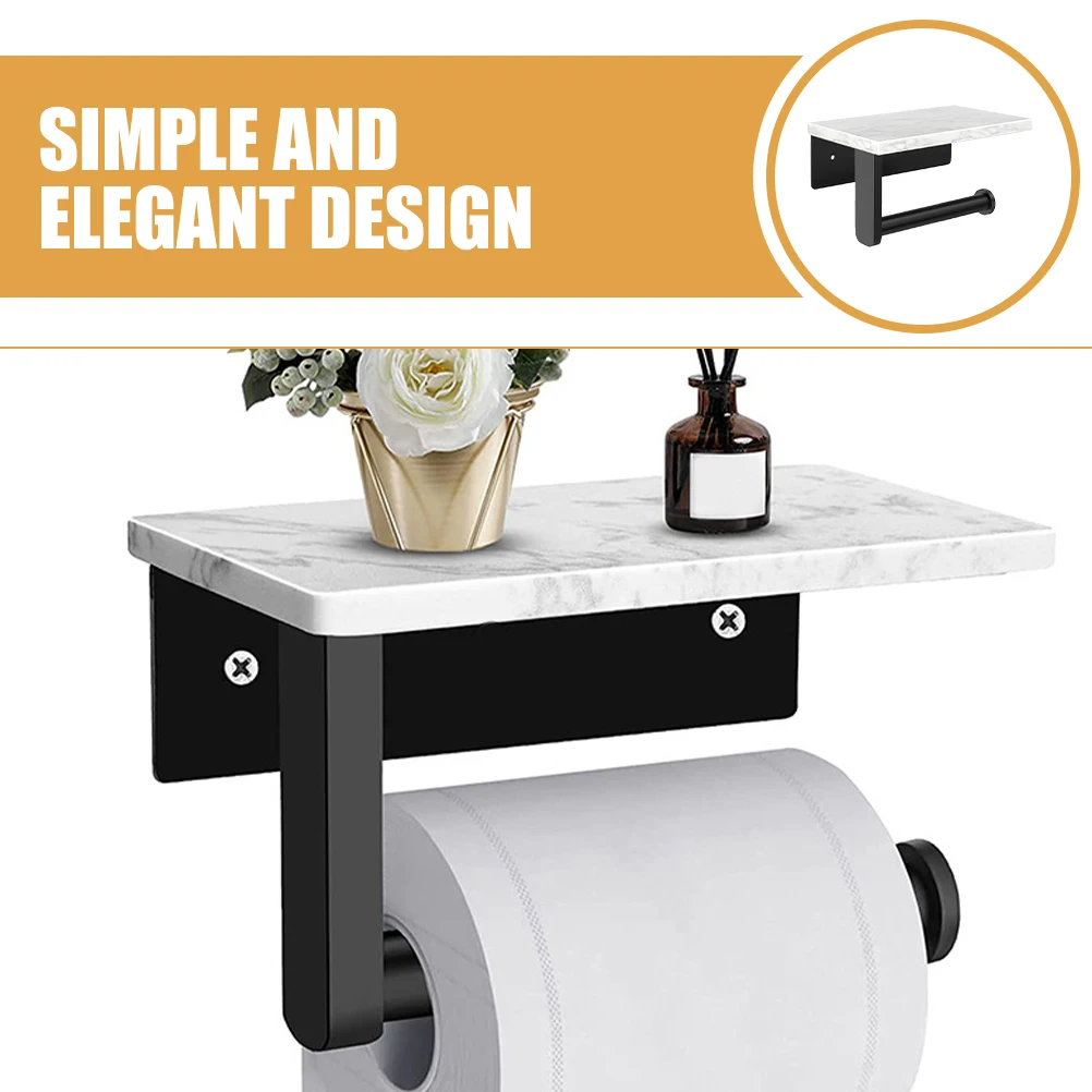 

Stainless Steel Toilet Paper Holder Wall Mount Black Marble Rust Resistant Bathroom Napkin ganizer Easy Installation
