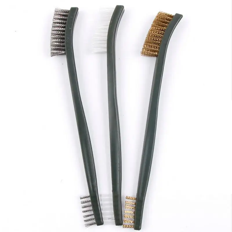 3 Pcs Mini Wire Brush Set Steel Brass Nylon Cleaning Polishing Detail Metal Rust Brush Household Cleaning Tools