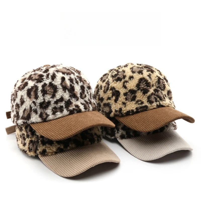 1 Stück Damen-Baseballmütze mit Leopardenmuster, Lammwollfutter, winddicht, verstellbarer Kopf, geeignet für Outdoor-Aktivitäten, Halloween