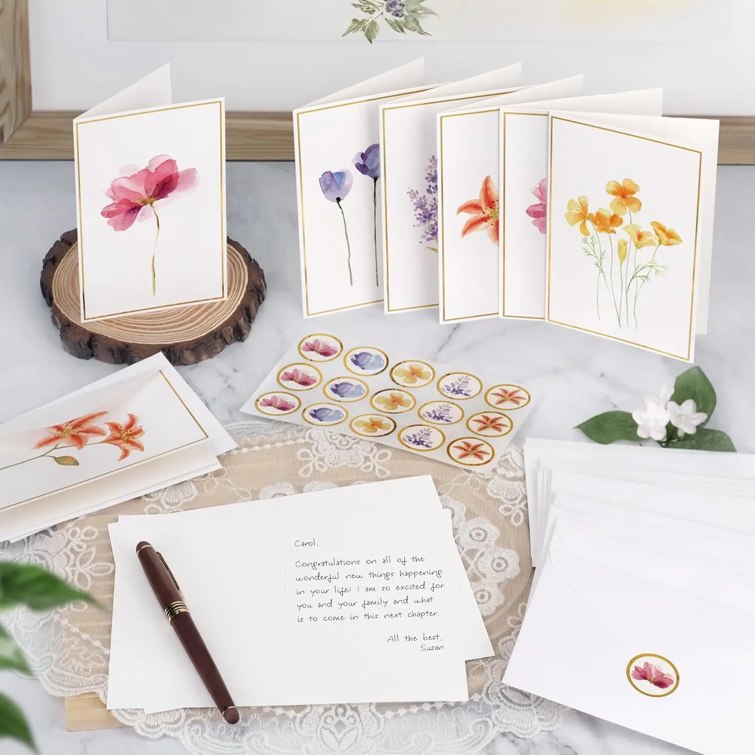 6/12 Pack Blank Greet Cards, Elegant Gold Foil Blank Note Cards with Envelopes, Blank Greeting Cards, Perfect  For All Occasions