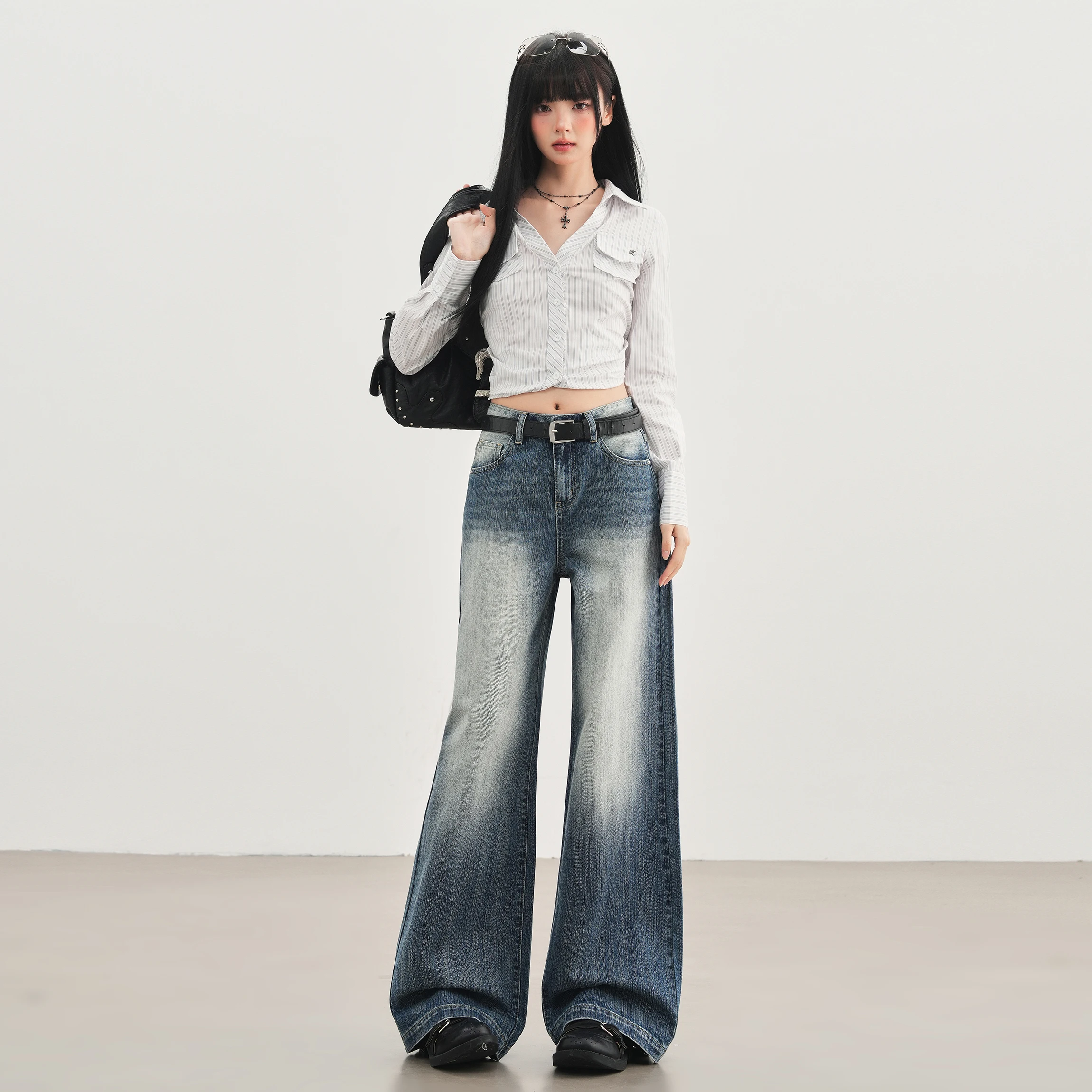 Fashion Korean High Street Street Style INS Straight Leg Slimming Versatile Wide Leg Floor Length Pants Jeans 2025