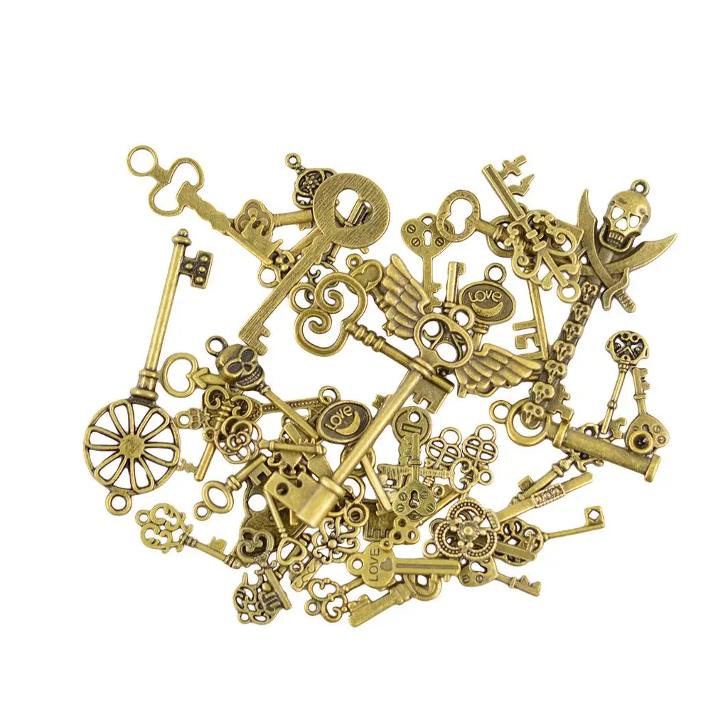 Vintage Bronze Key Charm Assortment Alloy Pendants Jewelry Making Findings for Bracelets Necklaces
