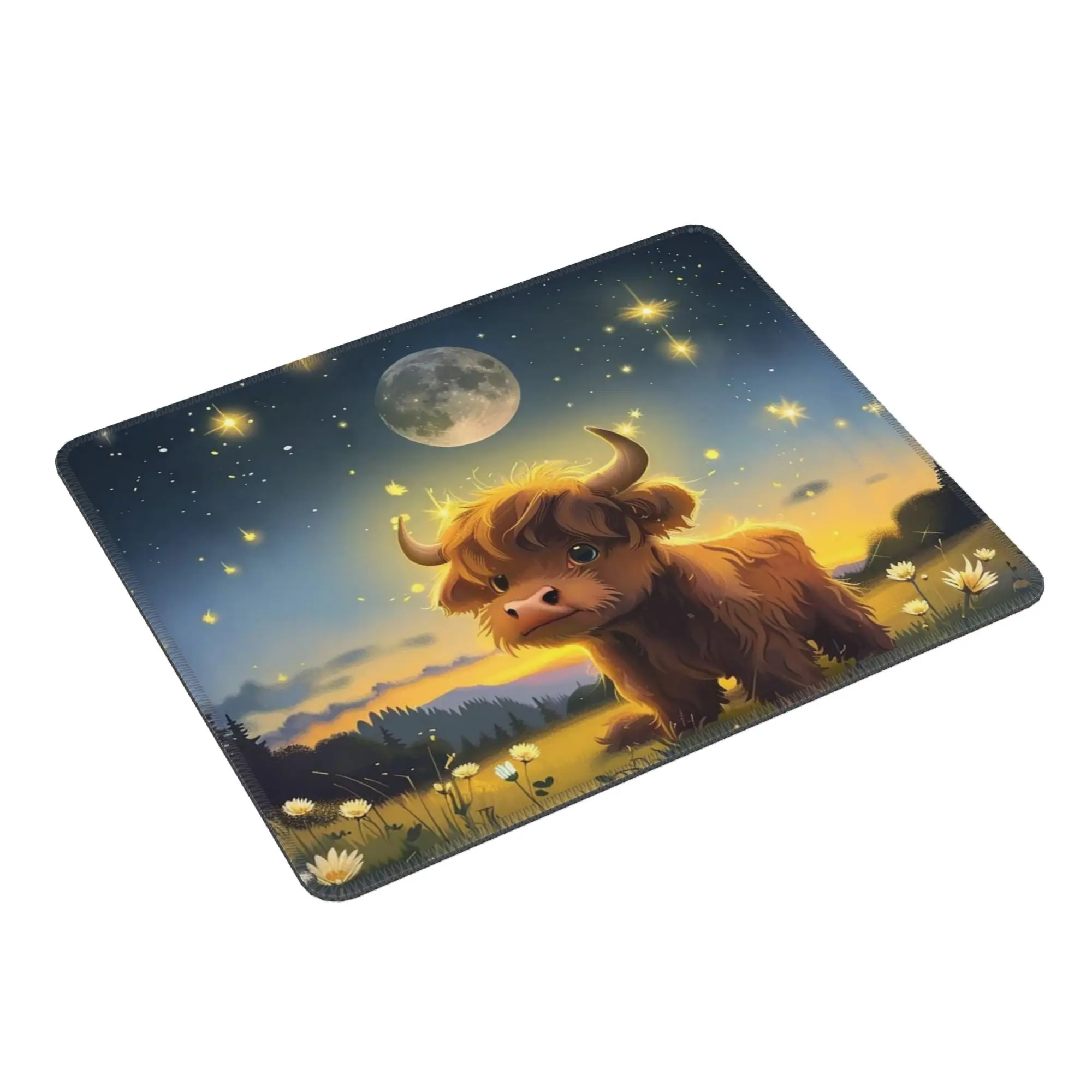 Highland Cow In Magical Forest Night Mouse Pad Computer Keyboard Mouse Mat Gaming Laptop Desk Mat Office Accessories Table Mats