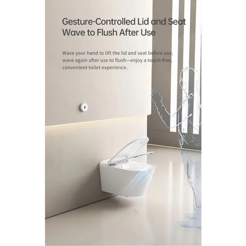 โถสุขภัณฑ์อัจฉริยะติดผนัง ฝาเปิดอัตโนมัติ พร้อมเซ็นเซอร์ตรวจจับการเคลื่อนไหว ระบบทำความร้อน รีโมทคอนโทรล ทรงยาว ไม่มีข้อจำกัดแรงดันน้ำ