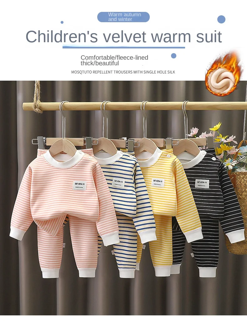 2-teiliges Herbst-Winter-Outfit für Jungen und Mädchen, Plüschgefüttertes Langarm-Oberteil + Hosen-Set, warm – Detail 2