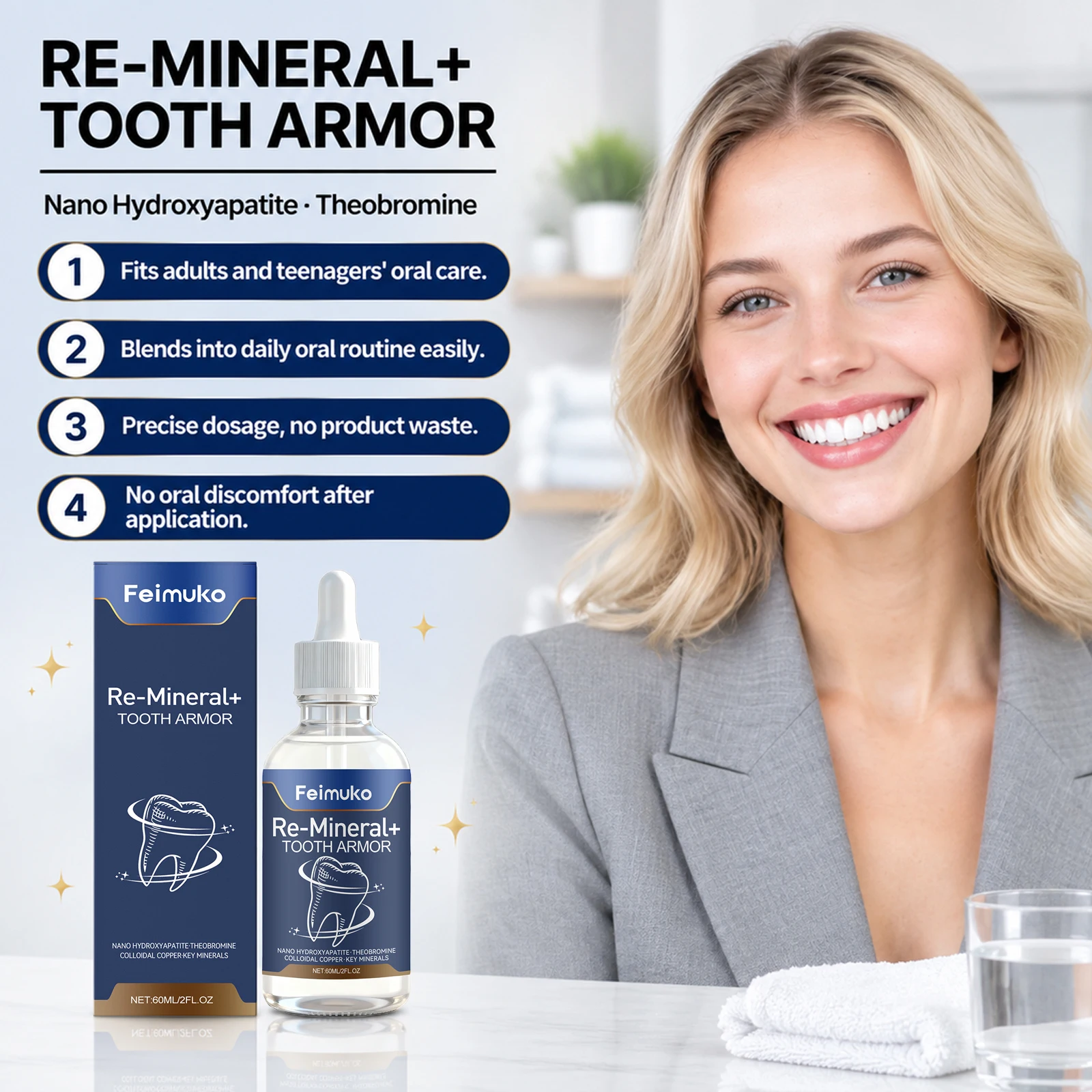 Feimuko Tooth Care Essence Drops Whitening Refreshing Cavity Defense Not Irritating Mild Ingredients Comfortable Daily Oral Care
