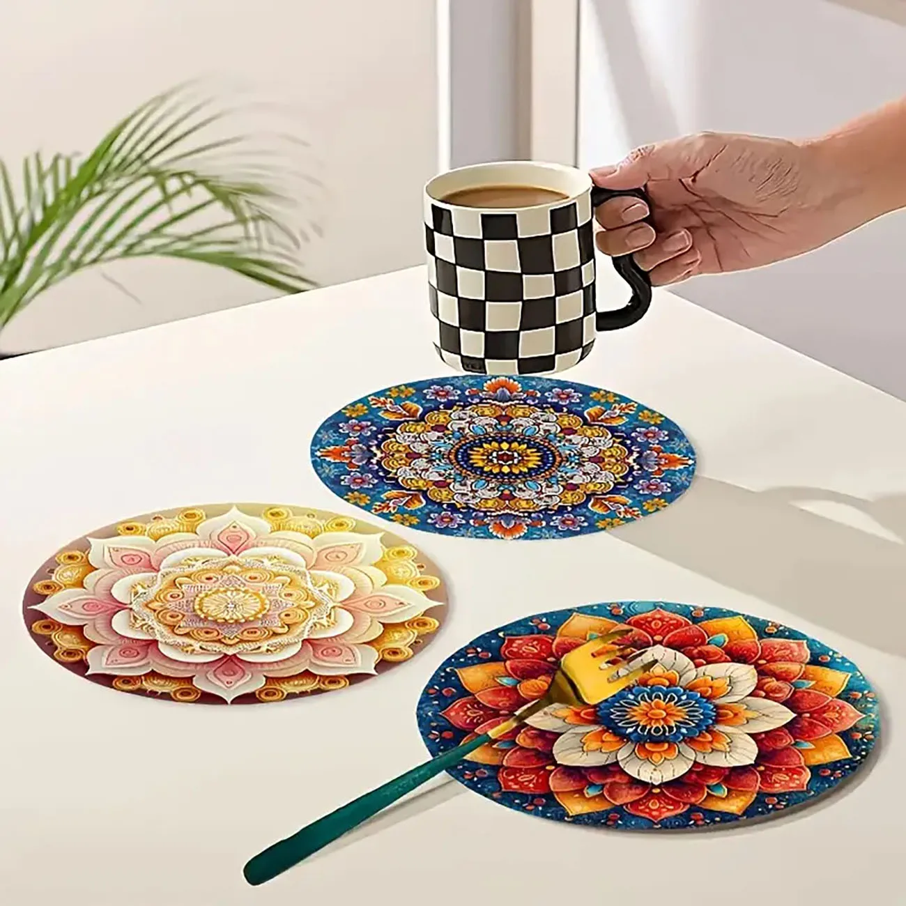 4-piece set - wooden placemat, anti slip and heat-resistant, desktop protection, dining table decoration, restaurant gift