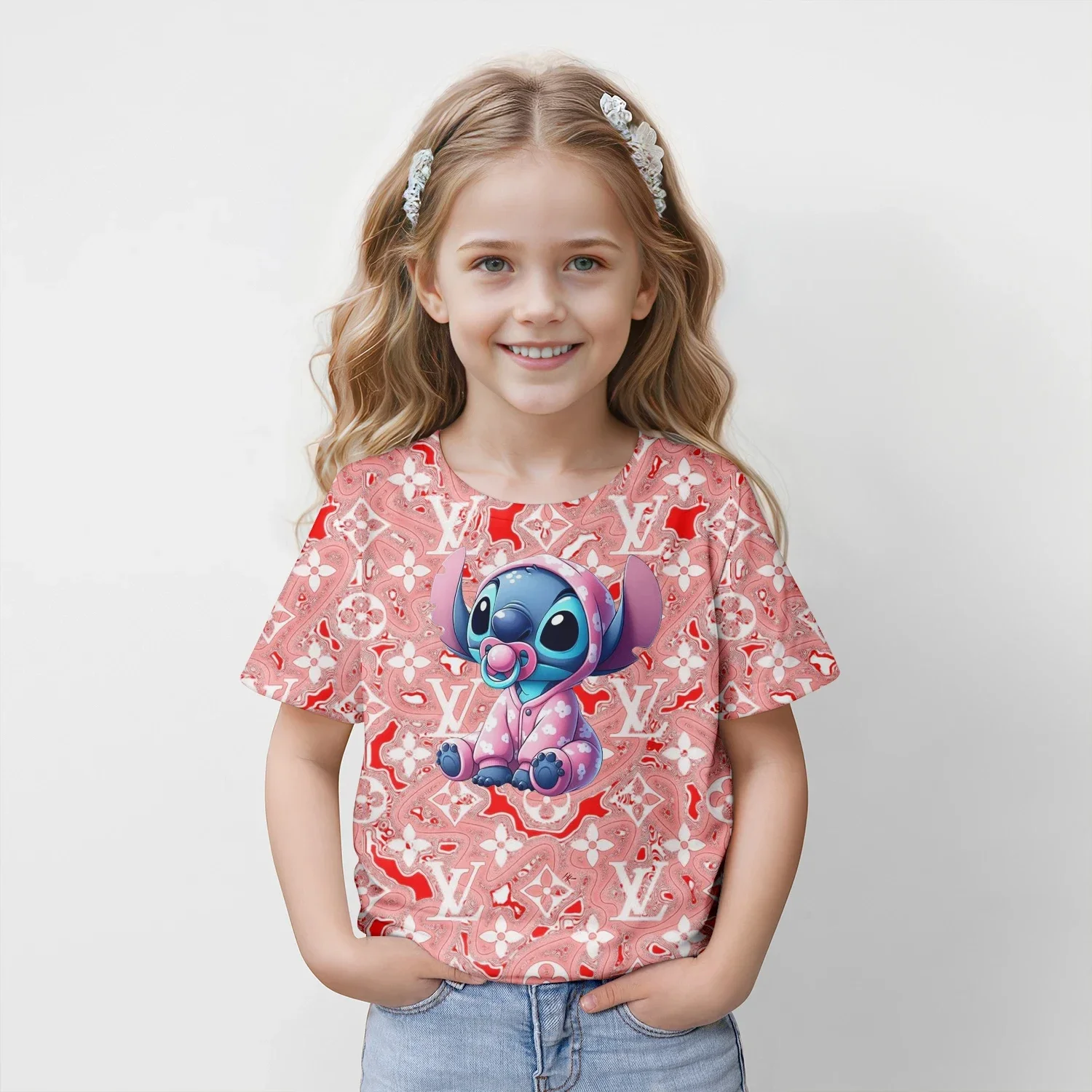 

New Kids Cartoon Lilo And Stitch Tops Tees 3D Print T-shirt Children Casual Short Sleeve Clothing Girls Sports Streetwear