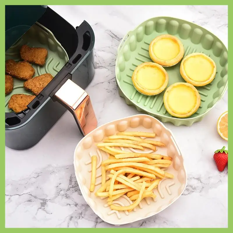 

2PCS Air Fryer Silicone Baking Tray Reusable Square Air Fryer Pan Silicone Mold Microwave Pads Baking Mat Pot Tray, Durable E