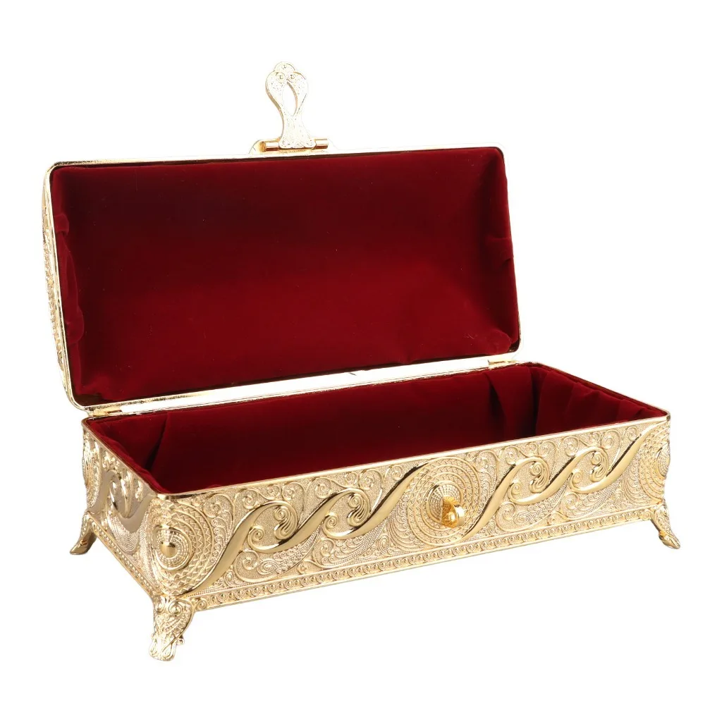 Retro Alloy Vintage Jewelry Box Soft Velvet Lining Rectangular Trinket Storage Box Silver Gold Treasure Storage Box Office Decor
