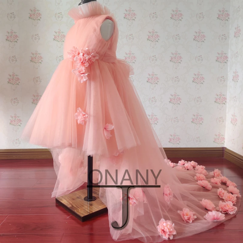 Jonany bonito vestido da menina de flor sem mangas gola 3d flor arco princesa festa primeira comunhão cerimônia roupas de florista