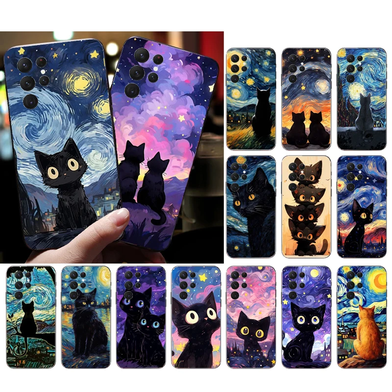 Van Gogh Balck Cat Phone Case For S24 S23 S22 S21 S20 Ultra S20 S22 S21 S23 S20 FE S24 Plus