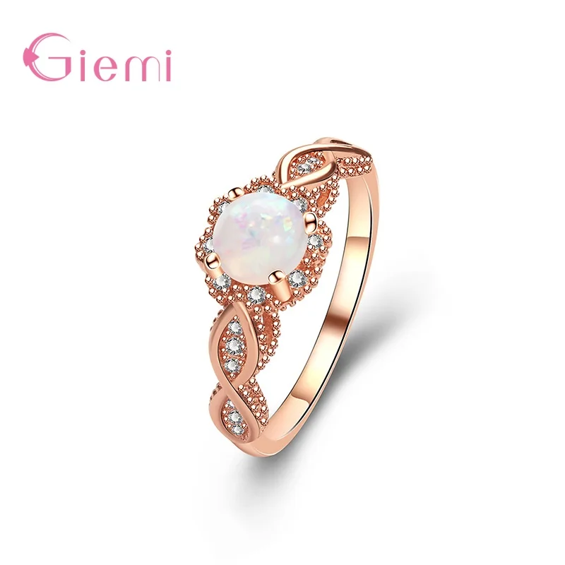 Twisted Shape Genuine 925 Sterling Silver Opal Finger Rings For Women Paved With Small Crystal Wedding Statement Anillos