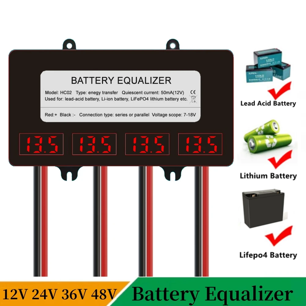 4S Battery Equalizer Voltage Balance Controller Battery Charge Discharge Balancer For 12V 24V 36V 48V Lead-Acid/Lithium/LiFePO4