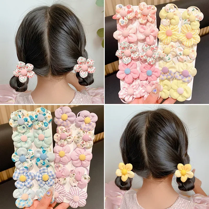 

10 Pcs/set New Baby Flower Hair Bands Kids Girl Cute Colors Ponytail Holder Chilren Soft Scrunchies Rubber Kids Hair Accessories
