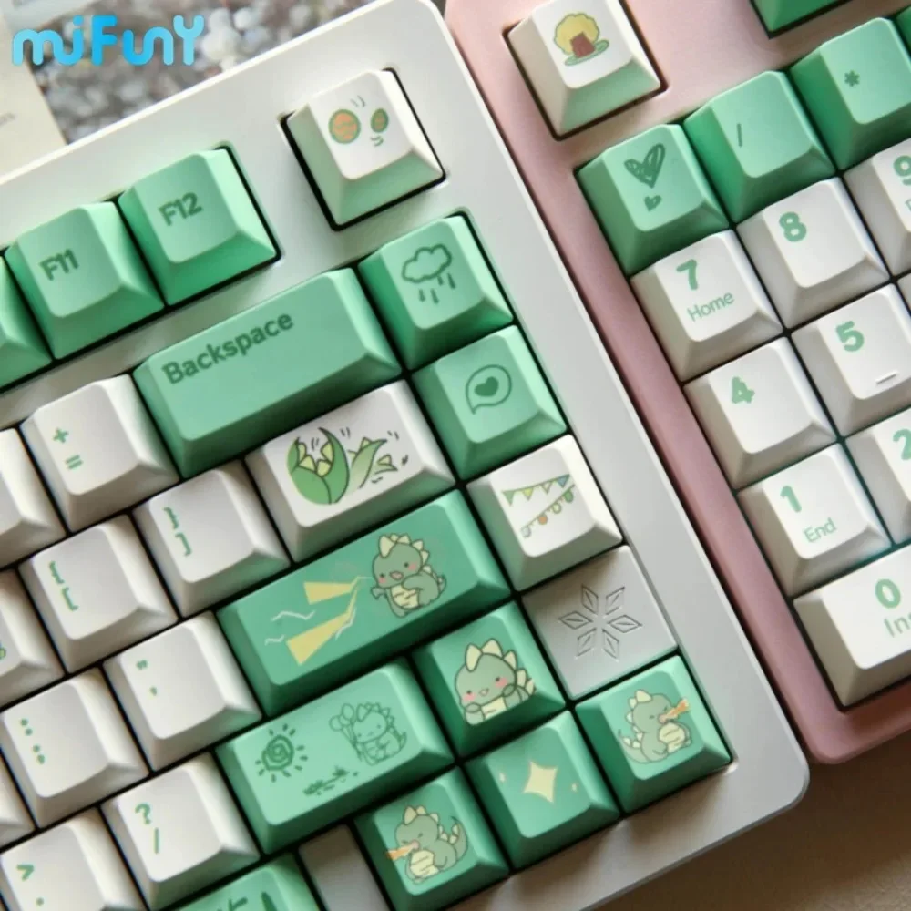 MiFuny Keycap Set PBT Dye-sublimation Little Dinosaur  Anime Cute Keyboard Cap Cherry Profile Key Cap for Mechanical Keyboard