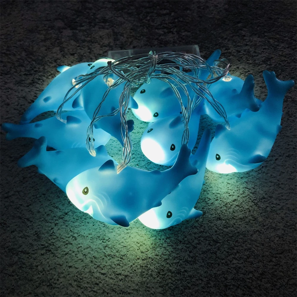 

10/20LEDs Creative Shark Lights String Battery/USB Powered Cartoon Animal Marine Shark Lights for Kids Birthday Bedroom Decor