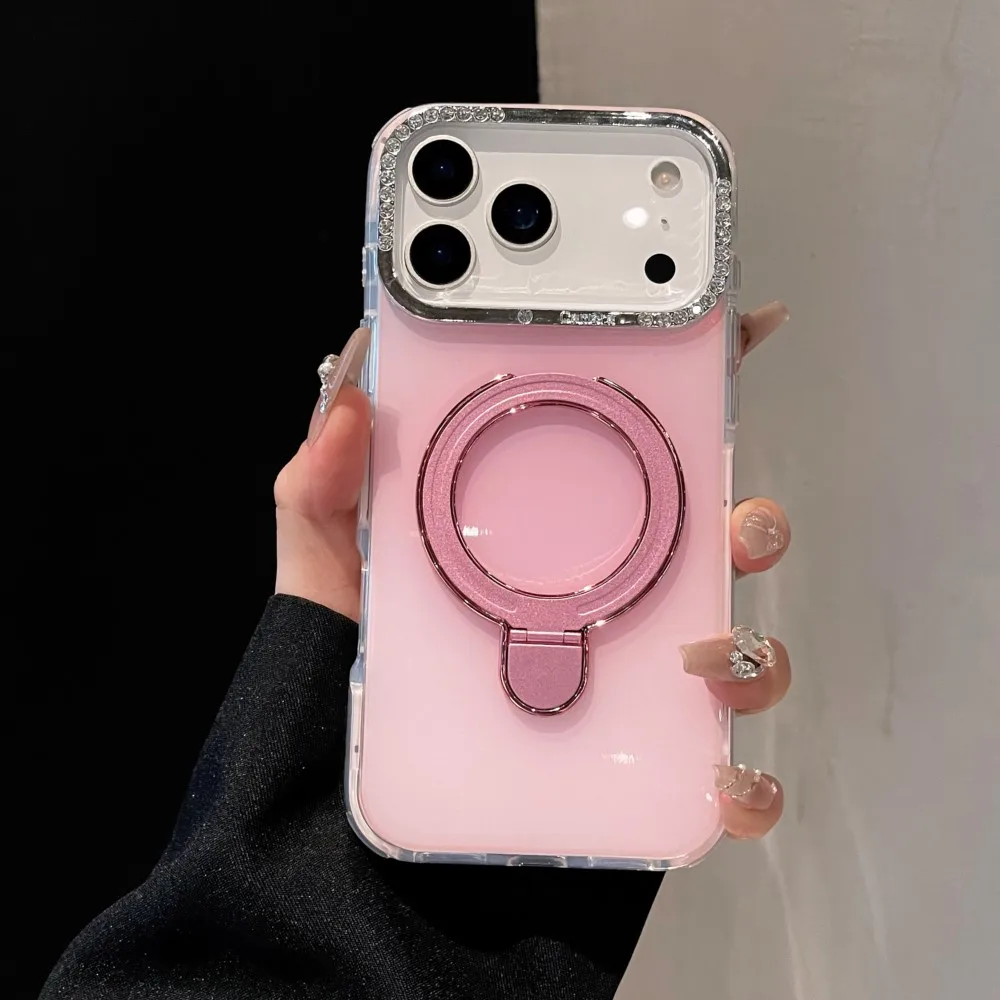 هلام اللون المغناطيسي للطي حامل حافظة آيفون 17 16 15 14 13 برو ماكس بريق الماس للصدمات حامل معدني غطاء #3