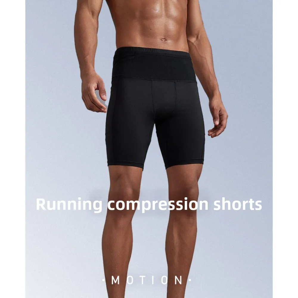 

Fanny pack storage sports elastic leggings men's five-point running fitness pants sports quick-drying marathon shorts