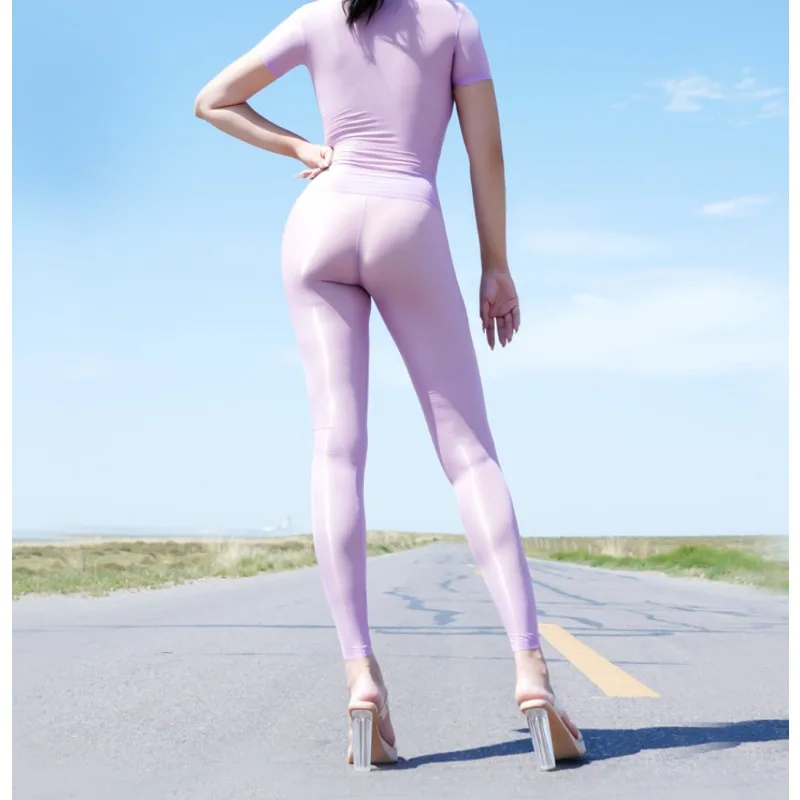 

Sexy Ultrathin Cool Silky Satin Pencil Pants Shiny Skinny Trousers Women's Gym Tights Legging Lift Butt Shapewear Pantyhose Ootd