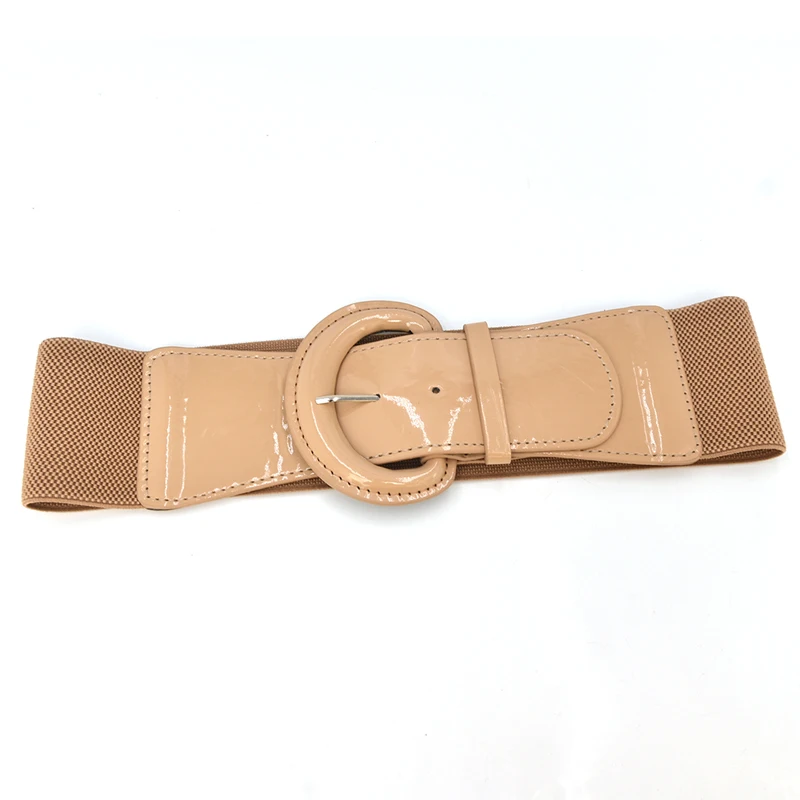 Cinture larghe semplici in PU di colore brillante Elegante fibbia ad ardiglione Cintura elastica in tinta unita Cintura per cappotto alla moda per le donne