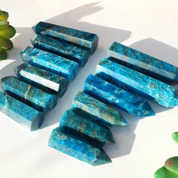 Natural Apatite Mineral Hexagonal Prism Crystal Obelisk Apatite Single Pointed Wand Stone Handicrafts Home Decoration Gift