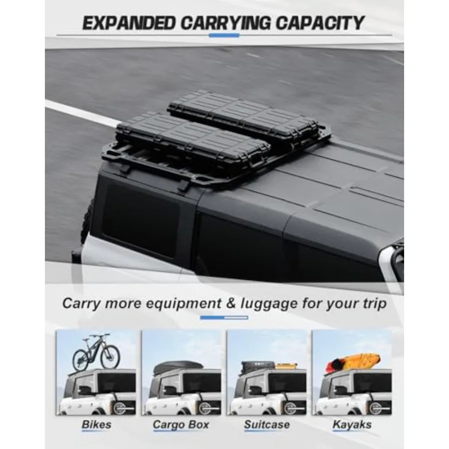 Bronco Roof Rack Rear Cargo Basket Crossbar for  Bronco 2021 2022 2023 2024 Hardtop 4 Door Half Short Roof Platform Heavy Duty