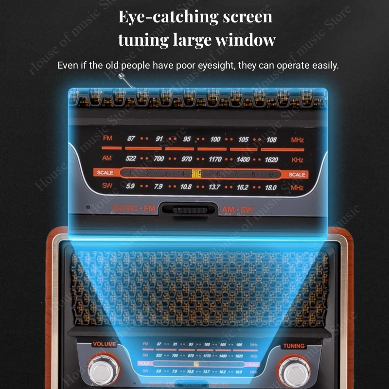 Wooden Home Portable Radio Home High Sensitivity and Deep Sound FM/AM/SW Full Band Radio with Wireless Bluetooth Stereo Speakers