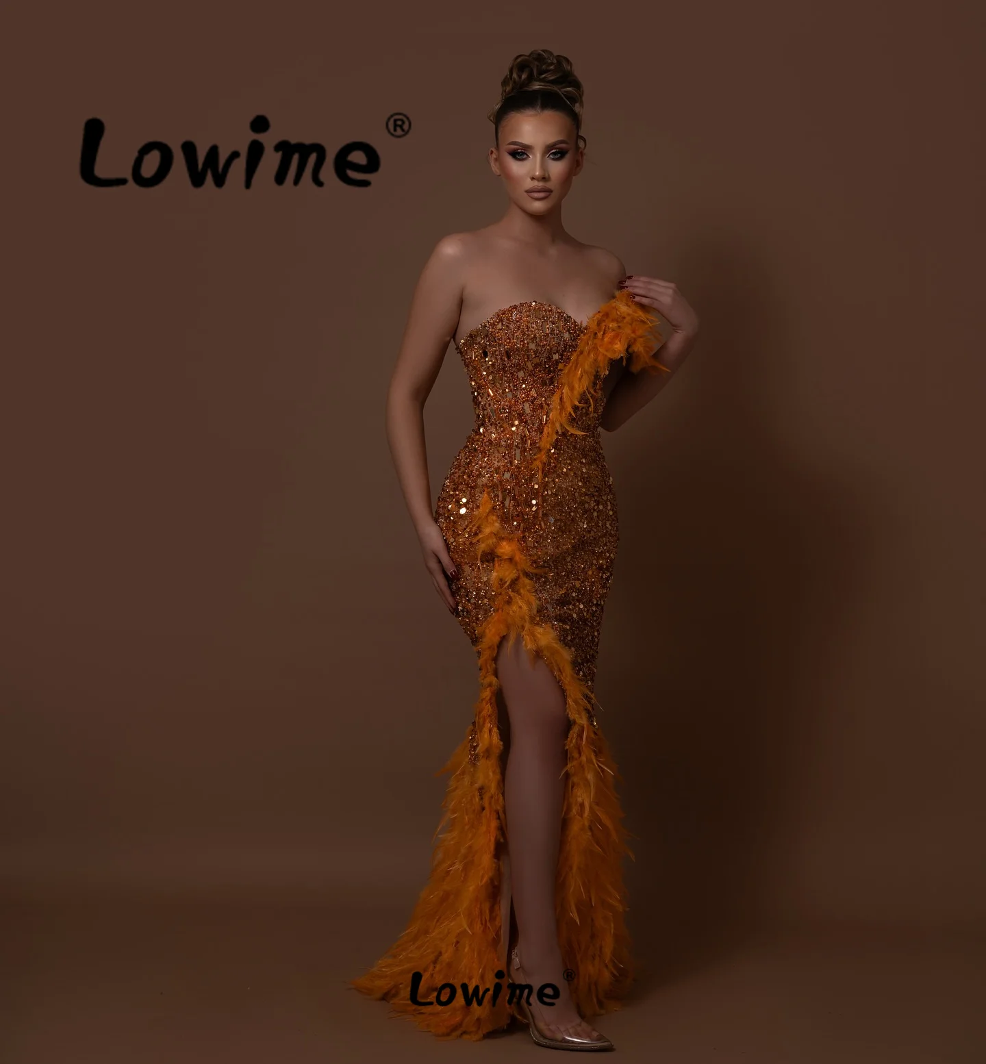 Robes De Soirée Orange Feathers Mermaid Prom Dresses Aso Ebi Crystals Party Second Reception Birthday Engagement Gowns Elegant