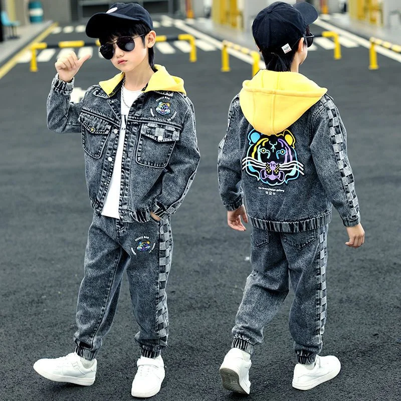 Boys Coat+Pants Kids Suits 2PCS/Set Cotton 2024 Classic Jean Spring Autumn Cotton Outfits Teenagers Sport Christmas Gift Childre