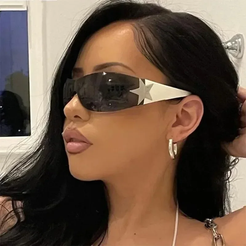 2024 New Women Frameless Star Decor Integrated Y2K Spice Girls Style Hip Hop Fashion Sunglasses Beach Party Glasses for Men