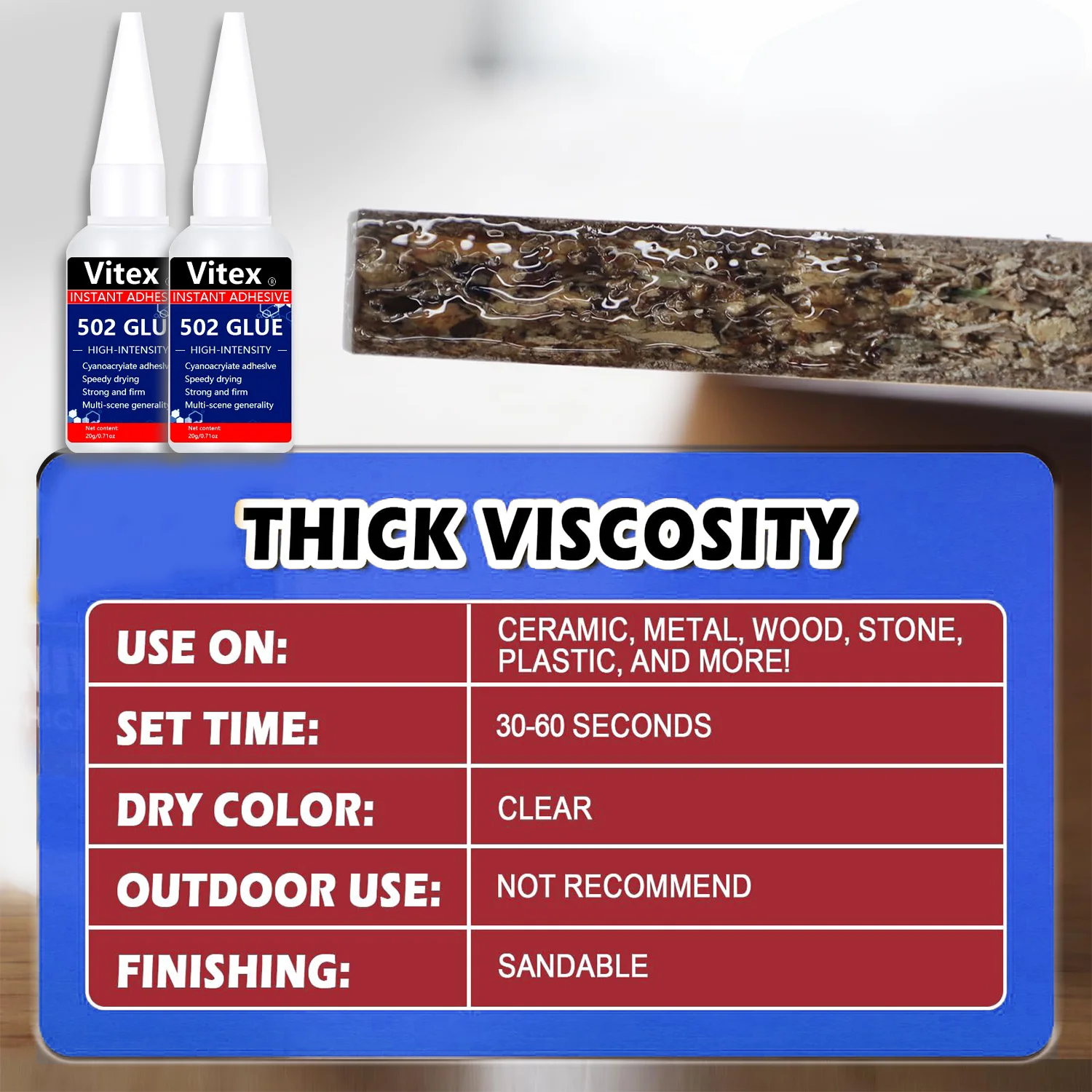 Vitex 1-3pcs 専門の即刻の接着剤の高力極度の 502 の余分に強いエポキシの付着力の第 2 Cyanoacrylate の技術のアクリルの接着剤の強い結束の液体の付着力用具