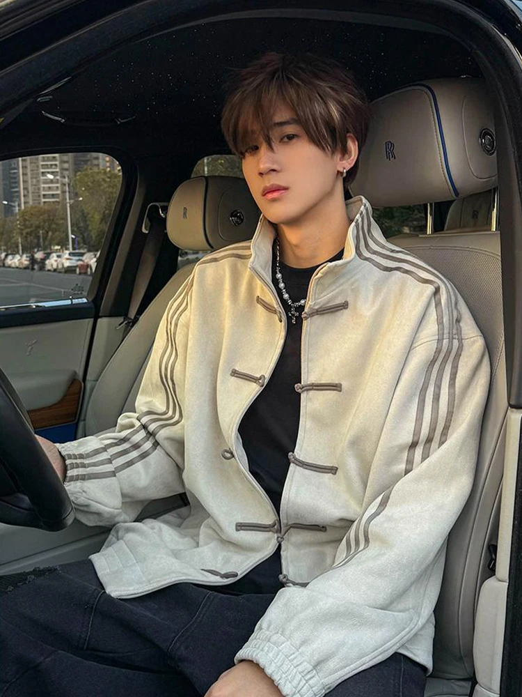 

New Chinese Sle Sport Jaet for Men with Button Design And Tee Bars Autumn Retro Collar Jaet National Sle Long Sve