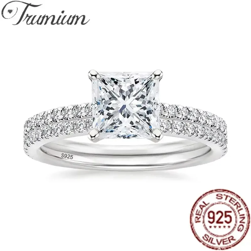 

Trumium 2CT 925 Sterling Silver Bridal Ring Sets Princess Cut CZ Engagement Rings promise rings for her wedding bands for Women