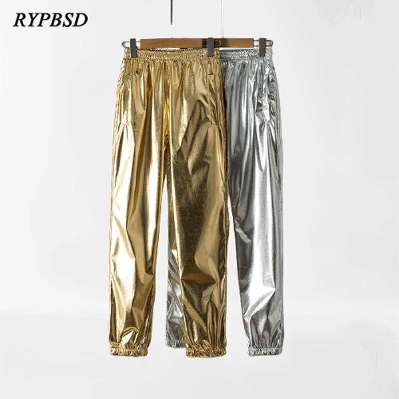 Gouden joggingbroek heren herfst luxe mode elastische taille disco cosplay punk streetwear glanzende lichtgewicht joggingbroek broek