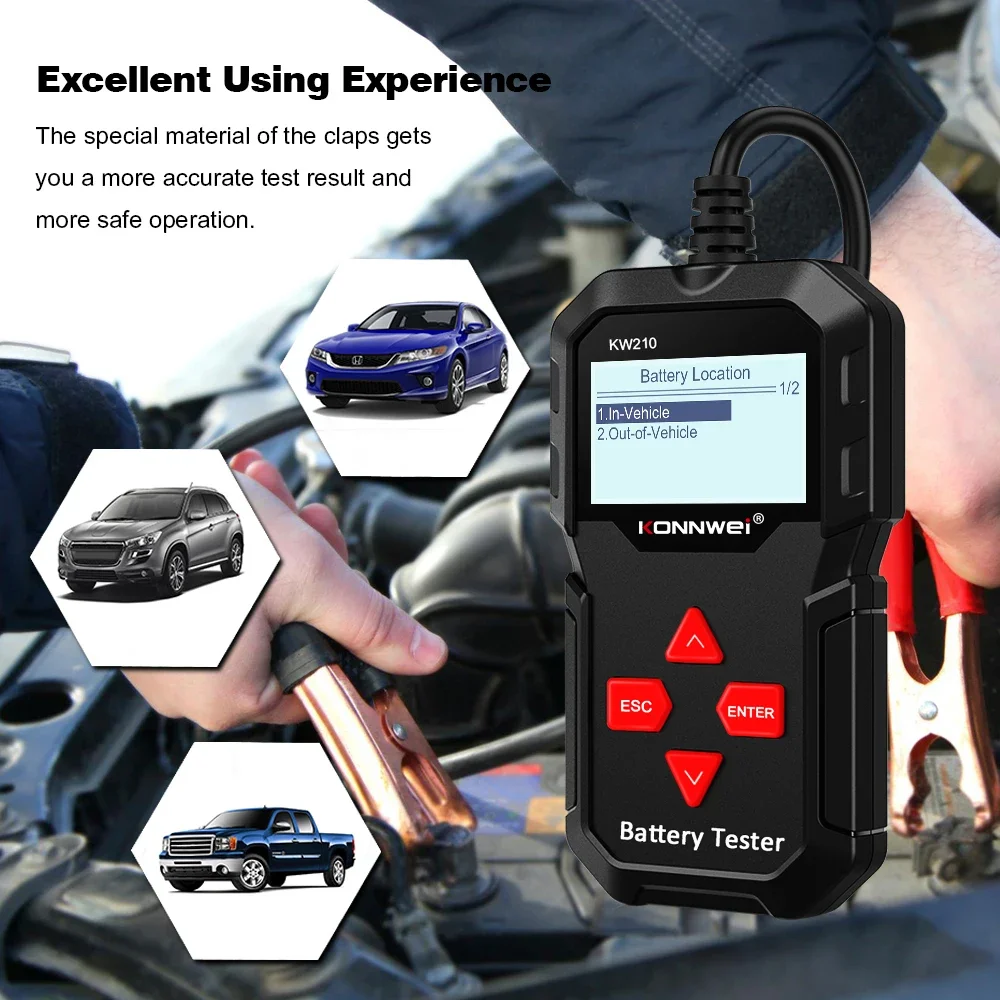KONNWEI KW210 Automatic Smart 12V Car Battery Tester 100-2000 CCA Car Battery Analyzer Auto Repair Tool Regualr Flooded view 3