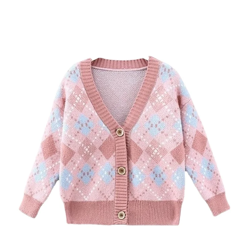 Autumn Winter Kids Baby Girls Full Sleeve Single-breated Top Outwear Toddler Children Knitting Clothes Flocking Sweater 2 10 12T