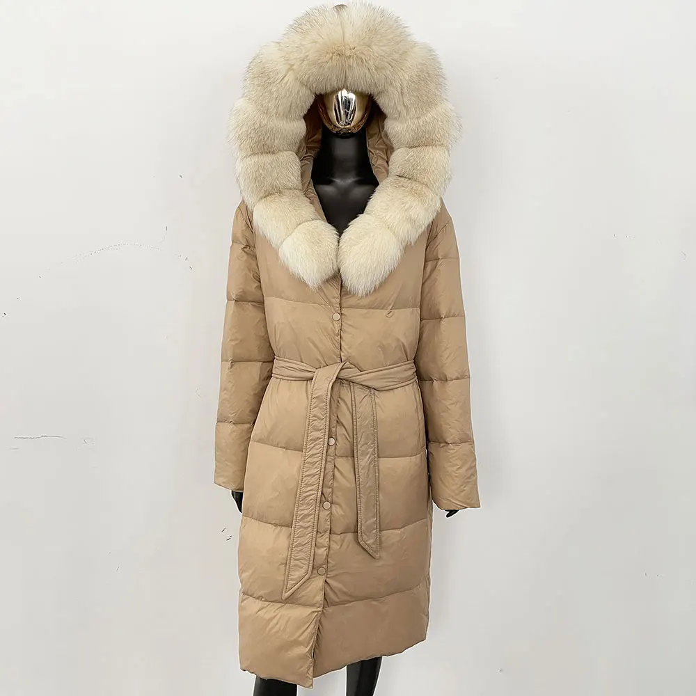 Weiße Ente Unten Mantel Winter Große Natürliche Waschbären Pelz Mit Kapuze Lange Unten Mantel Frauen Parkas Weibliche Mode Dicke Echtpelz Jacken